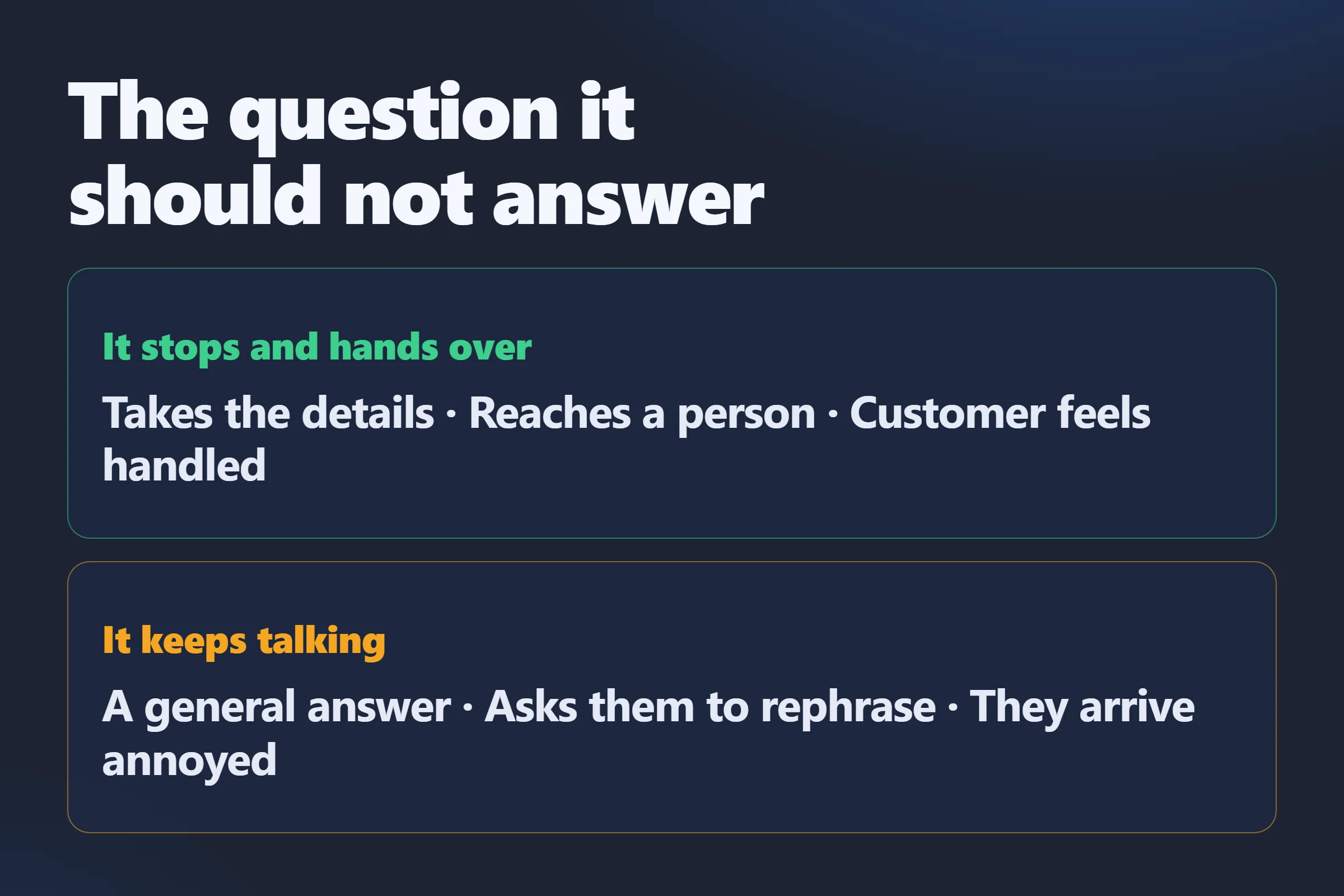 What an assistant should do with a complaint: stop, take the details, and pass it to a person, rather than attempting an answer.